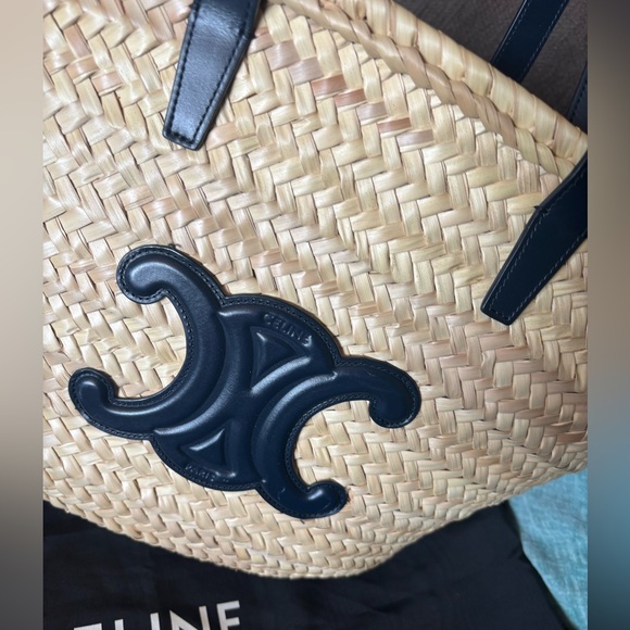 Celine Triomphe logo raffia tote shoulder bag large - Picture 2 of 15